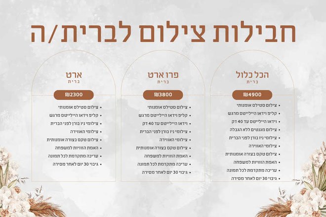 המחירים והחבילות באתר של המרכז לצילום אומנותי